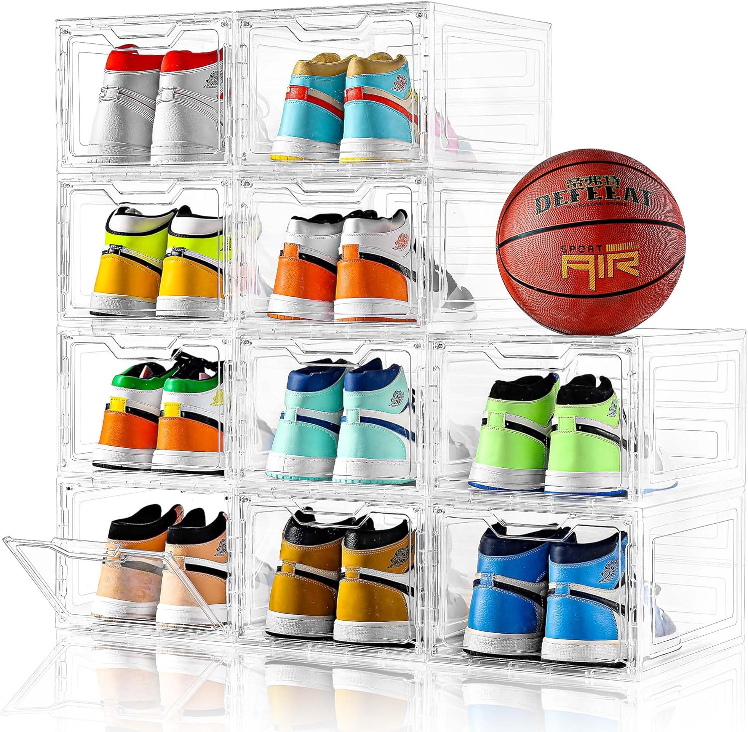 10 Pack Large Shoe Boxes Clear Plastic Stackable,Shoe Storage Organizer with Lids,Shoe Rack for