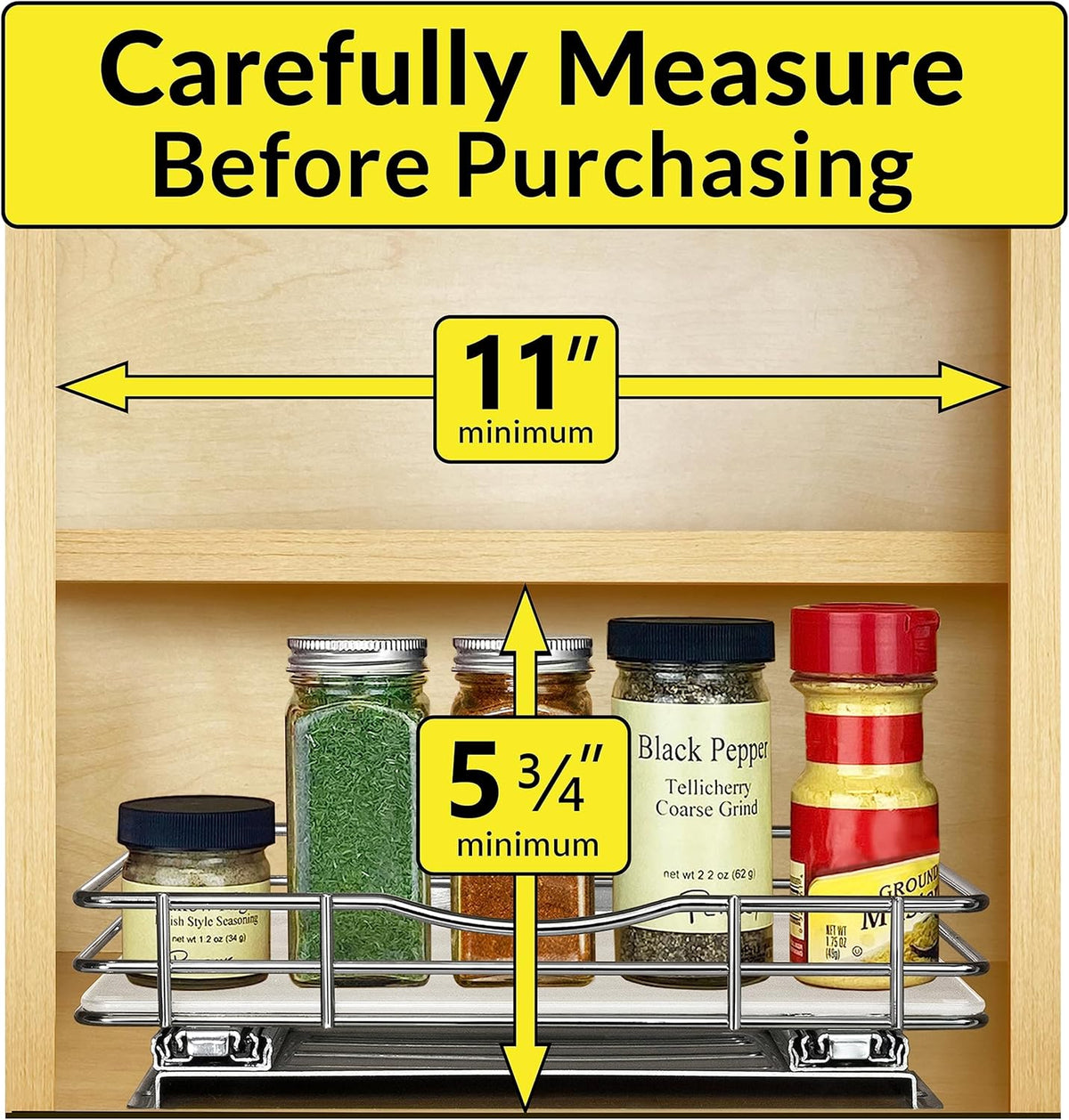 LYNK PROFESSIONAL® Pull Out Spice Rack Organizer for Inside Kitchen Cabinets - 10-1/4 inch Wide