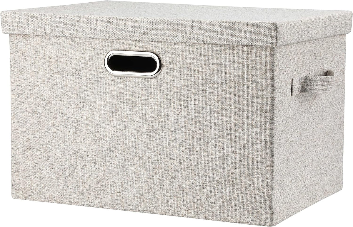 Large 17 36 Quart Collapsible Stackable Storage Bins with Lids, 1 Pack Beige Foldable Fabric Closet