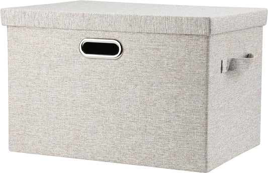 Large 17 36 Quart Collapsible Stackable Storage Bins with Lids, 1 Pack Beige Foldable Fabric Closet