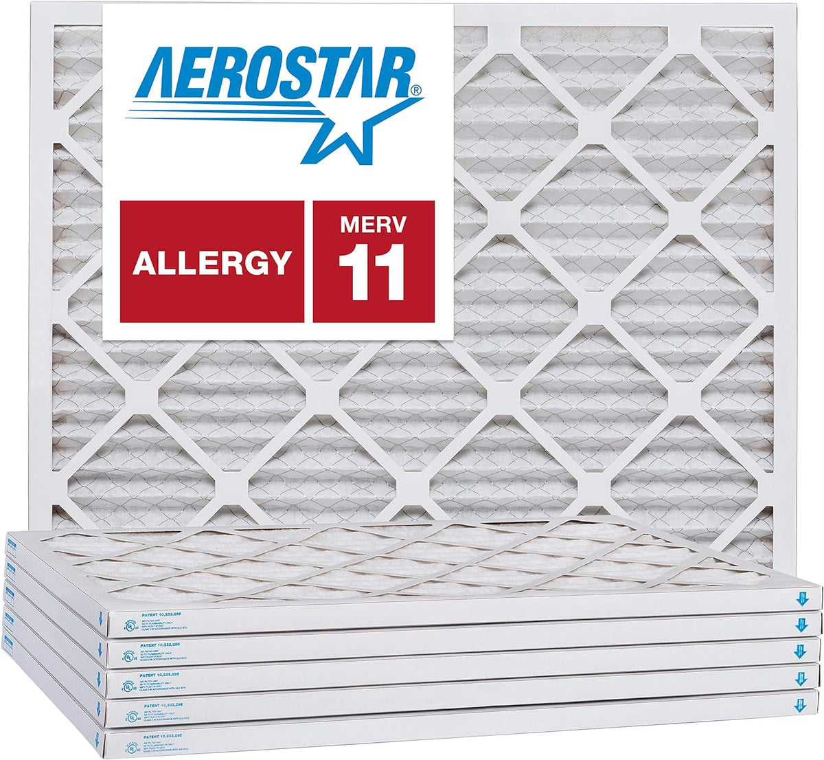 Aerostar 21 1/2x23 3/8x1 MERV 11 Pleated Air Filter, AC Furnace Air Filter, 6 Pack (Actual Size: 21