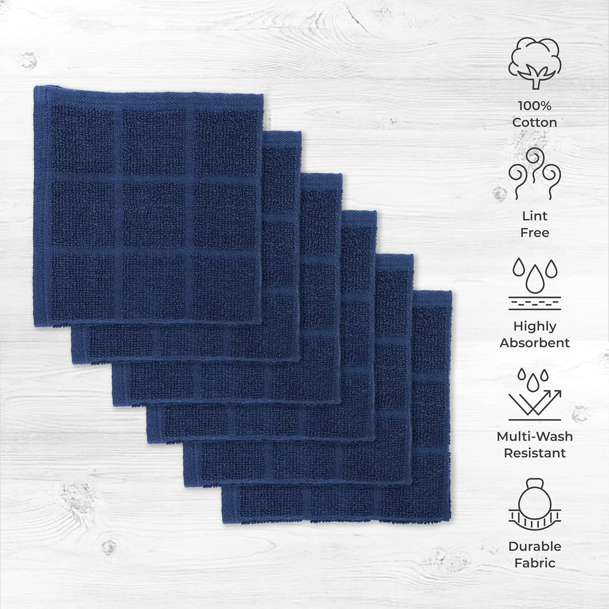 100% Cotton Terry Dish Cloth & Dish Towel, 6 Pack, Super Soft and Absorbent Kitchen Towels, Perfect