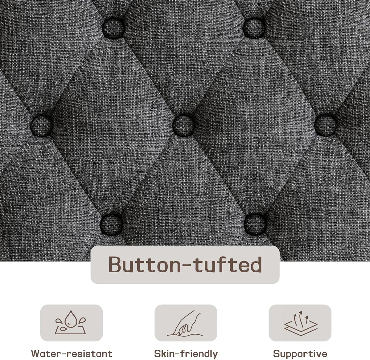 48" Large Ottoman with Storage Coffee Table, Upholstered Tufted Linen Ottoman Bench with Solid Wood