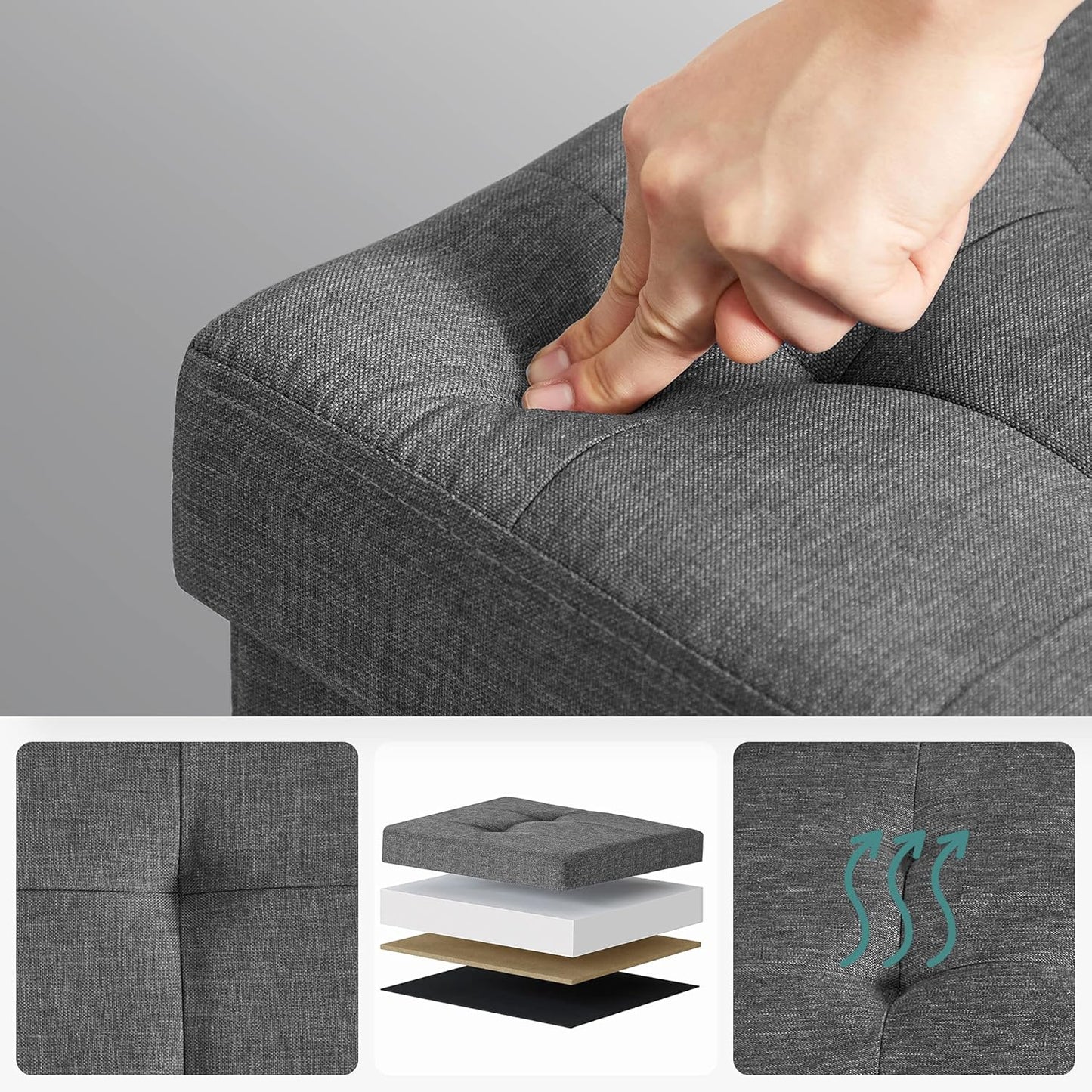 SONGMICS Storage Ottoman Bench, Foldable Foot Rest with Legs, 15 x 30 x 15.2 Inches, End of Bed