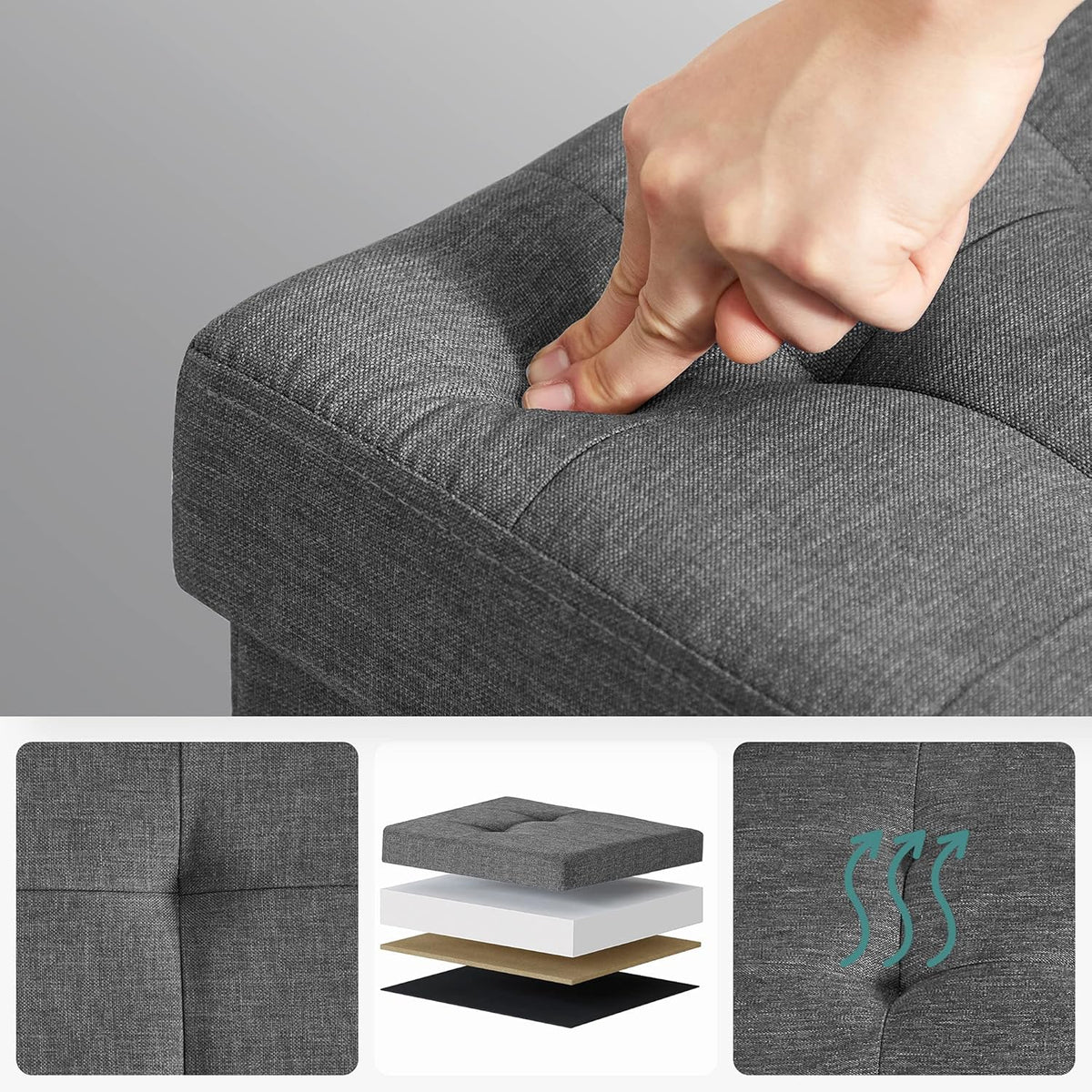 SONGMICS Storage Ottoman Bench, Foldable Foot Rest with Legs, 15 x 30 x 15.2 Inches, End of Bed