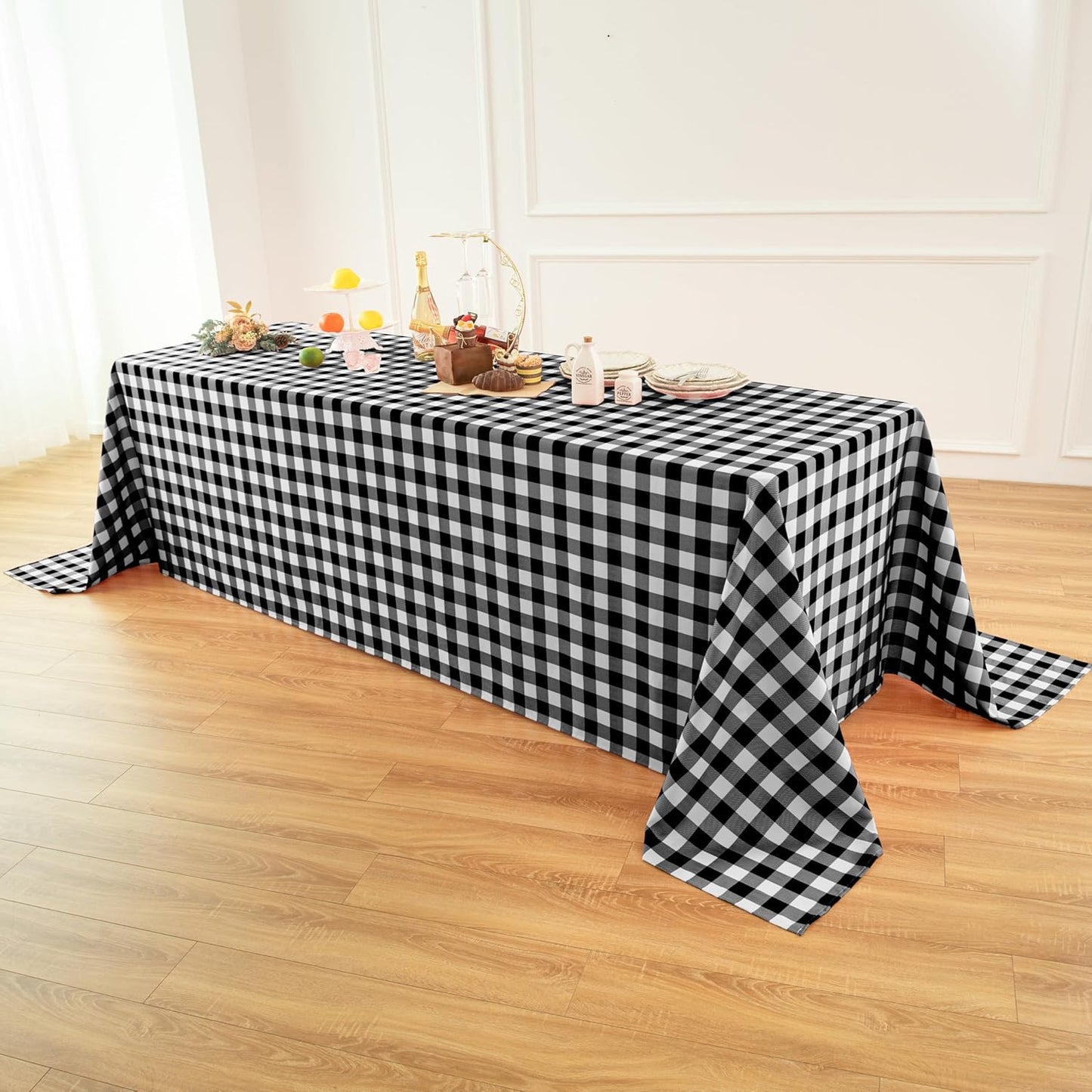 Classic Gingham Buffalo Tablecloth Fabric - Oblong 90x156 Inch Water Proof Checkered Table Cloth