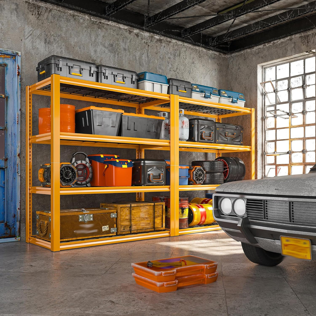 REIBII 40" W Garage Shelving 2240 LBS Storage Shelves Adjustable Heavy Duty Shelving 4 Tier Metal