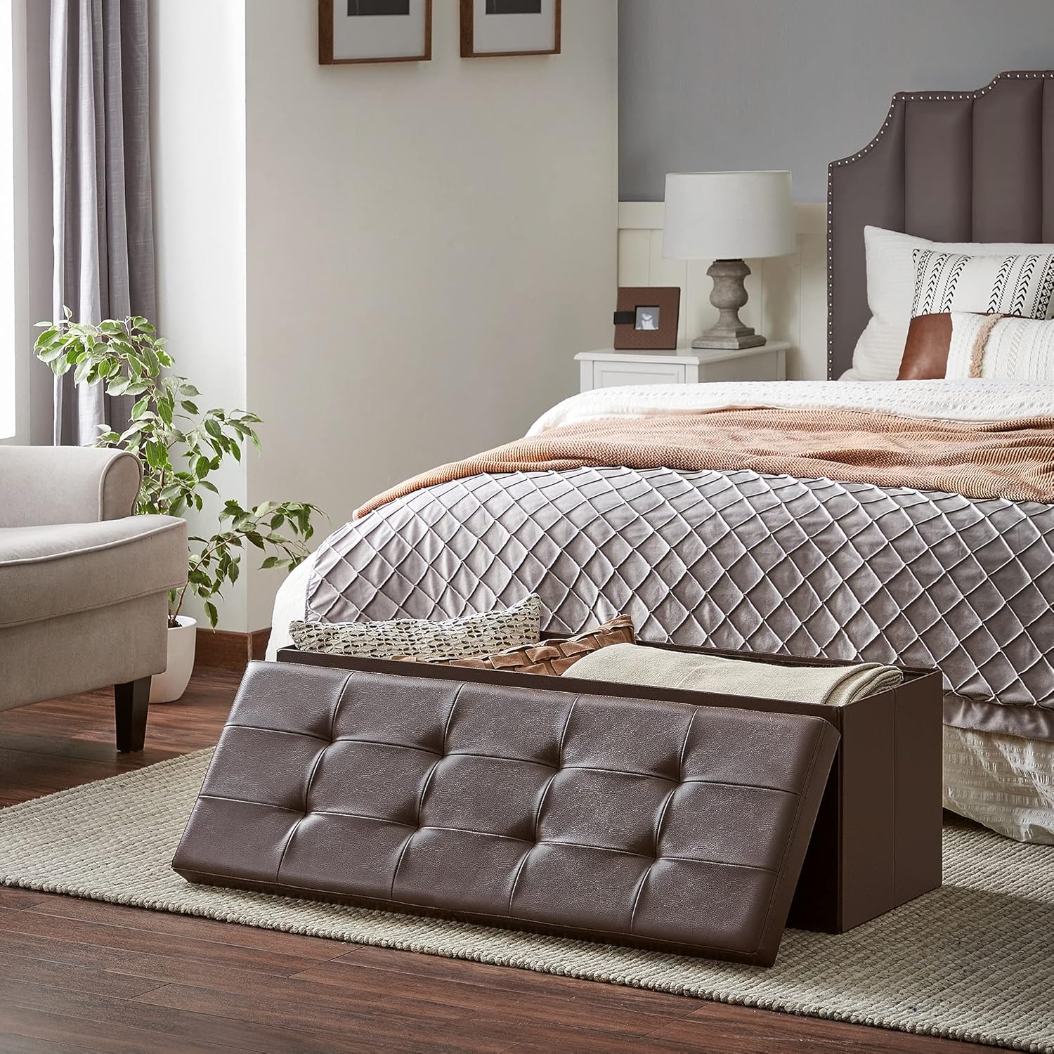 SONGMICS MAZIE Collection - 43 Inches Storage Ottoman Bench with Flipping Lid, Storage Chest with