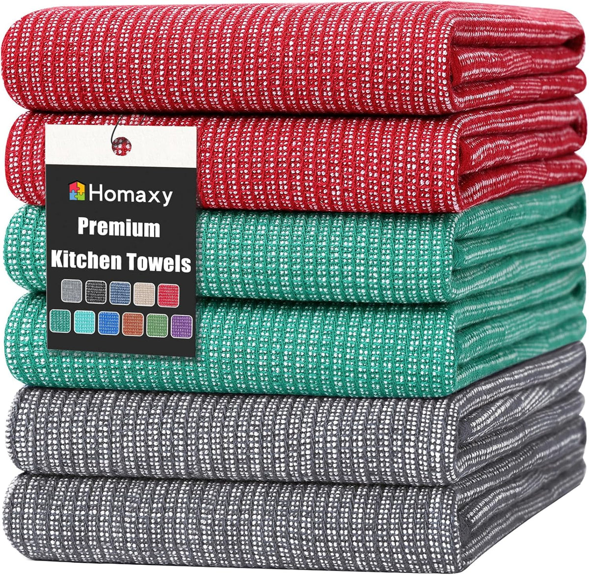 Homaxy Premium Kitchen Towels(18”x 28”, 6 Pack), Large Cotton Kitchen Hand Towels, Flat and Terry