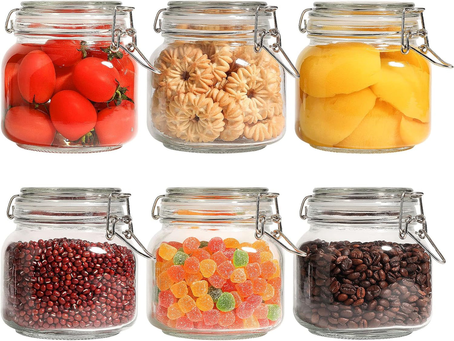 ComSaf 25oz Airtight Glass Canisters with Lids Set of 6, Square Food Storage Jar Container with