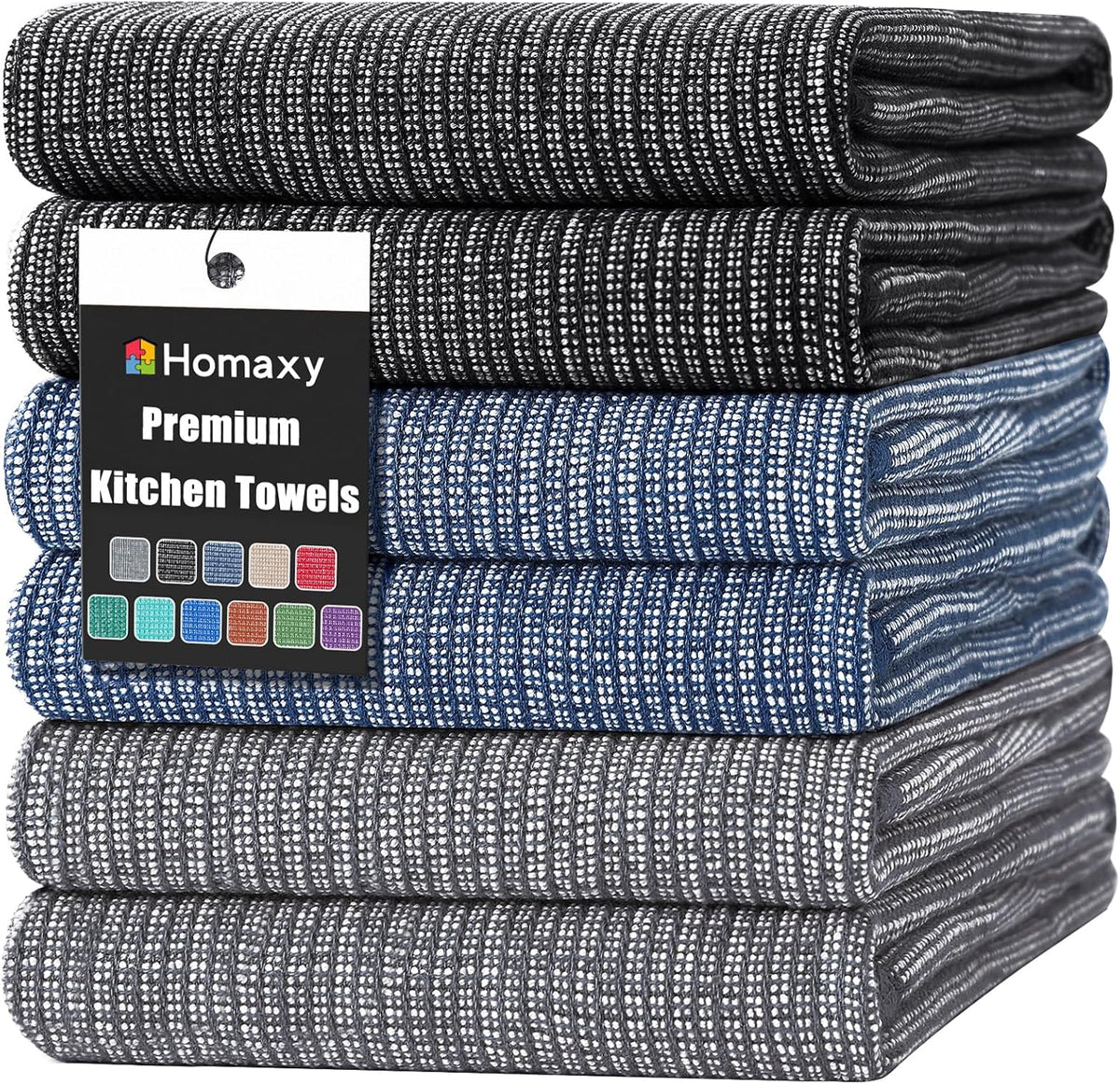 Homaxy Premium Kitchen Towels(18”x 28”, 6 Pack), Large Cotton Kitchen Hand Towels, Flat and Terry