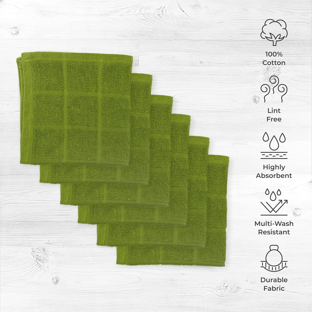 100% Cotton Terry Dish Cloth & Dish Towel, 6 Pack, Super Soft and Absorbent Kitchen Towels, Perfect