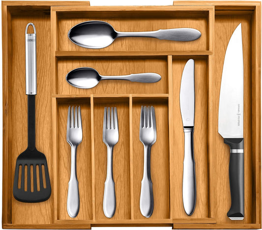 Bellemain Expandable Bamboo Drawer Organizer - Large Kitchen Utensil Holder for Cutlery