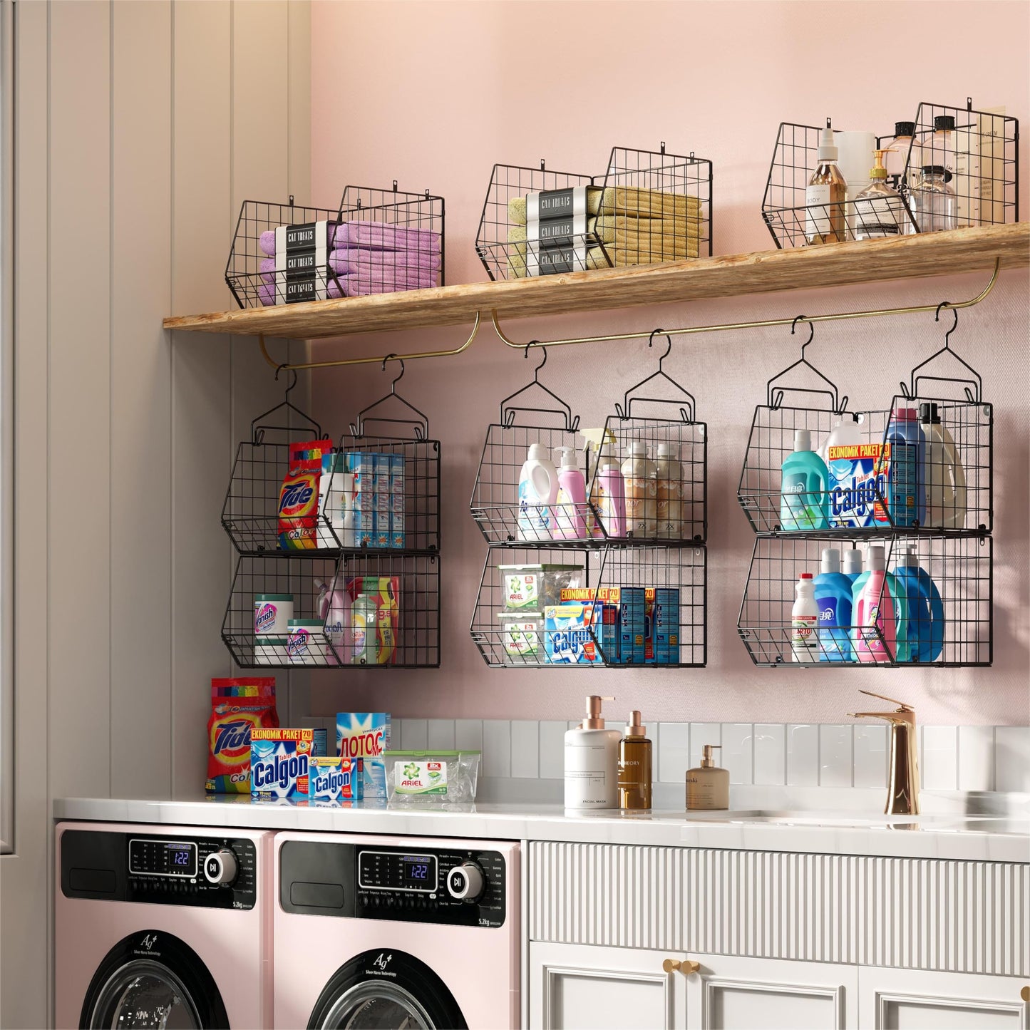 X-cosrack 5 Tier Closet Hanging Organizer, Clothes Hanging Shelves with 4 Hanging Hooks 5 S Hooks