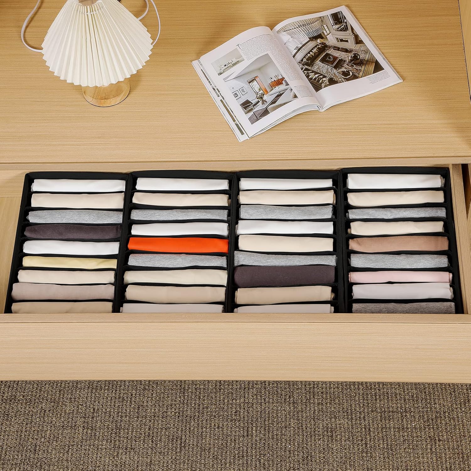 4 Packs T-shirt Drawer Organizers for Clothing,10 Grids Compartment Wardrobe Storage Box, Washable