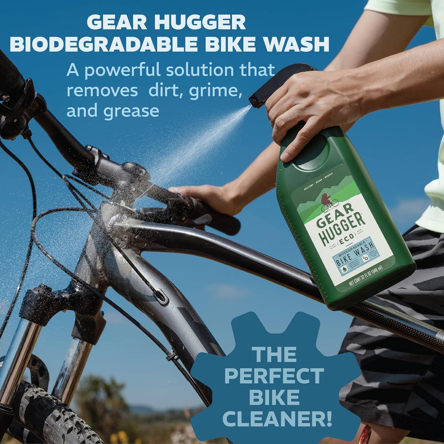 Gear Hugger Bike Wash Spray (32 oz, Pack of 1) – Eco-Friendly Cleaner Spray, Wash Soap with Natural