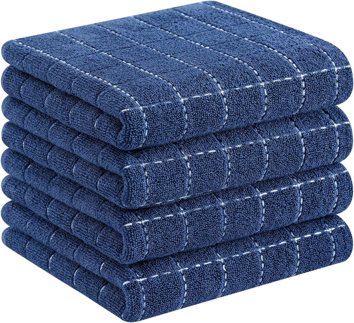 Homaxy 100% Cotton Terry Kitchen Towels(Navy Blue, 13 x 28 inches), Checkered Designed, Soft and