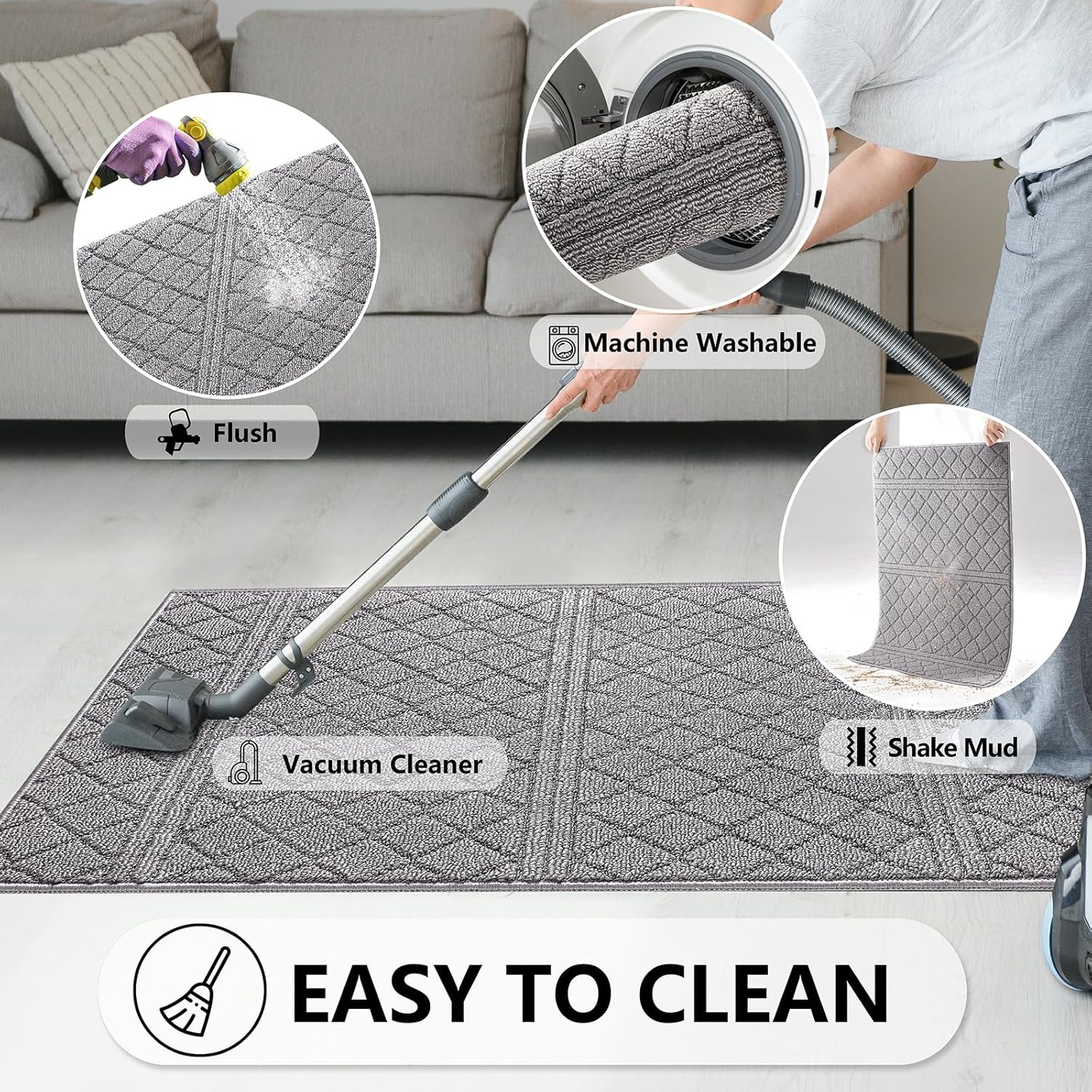 REFETONE Indoor Doormat, Front Back Door Mat 24"x36" Absorbent Rubber Backing Non Slip Door Mats