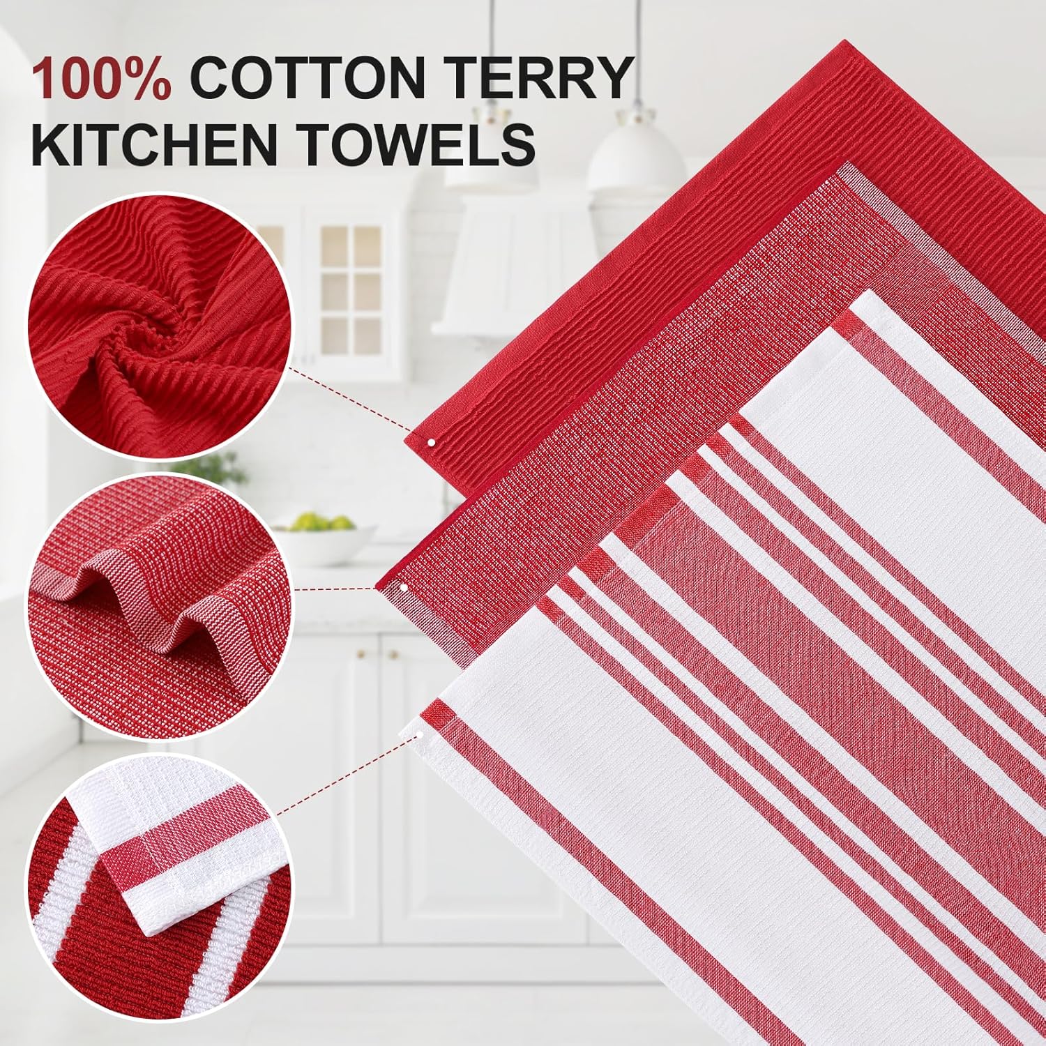 Homaxy Premium Kitchen Towels(18”x 28”, 3 Pack), Large Cotton 380 GSM Kitchen Hand Towels, Soft and