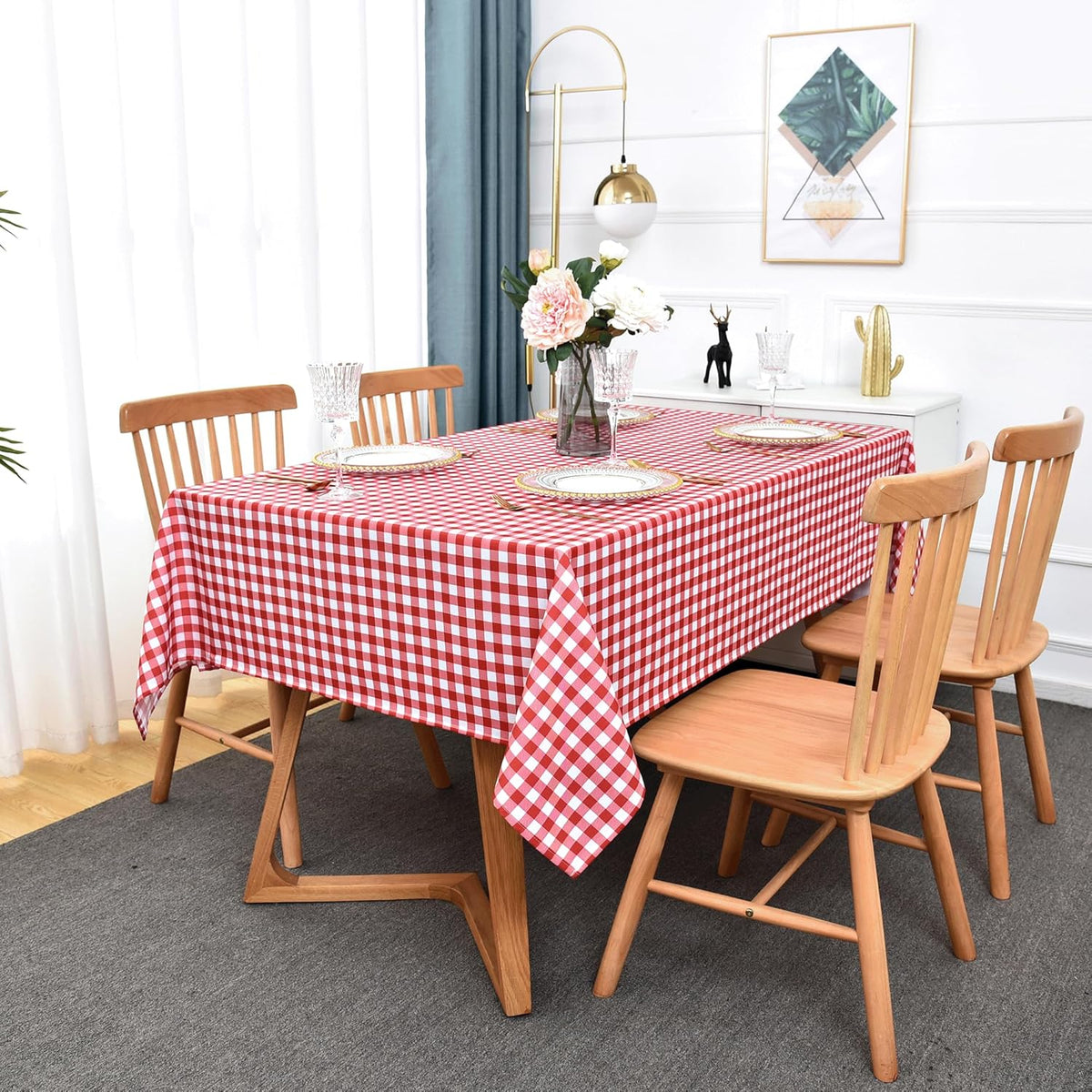 Waterproof Plaid Tablecloth Fabric - Oblong 52x70 Inch Classic Buffalo Tartan Table Cloth for