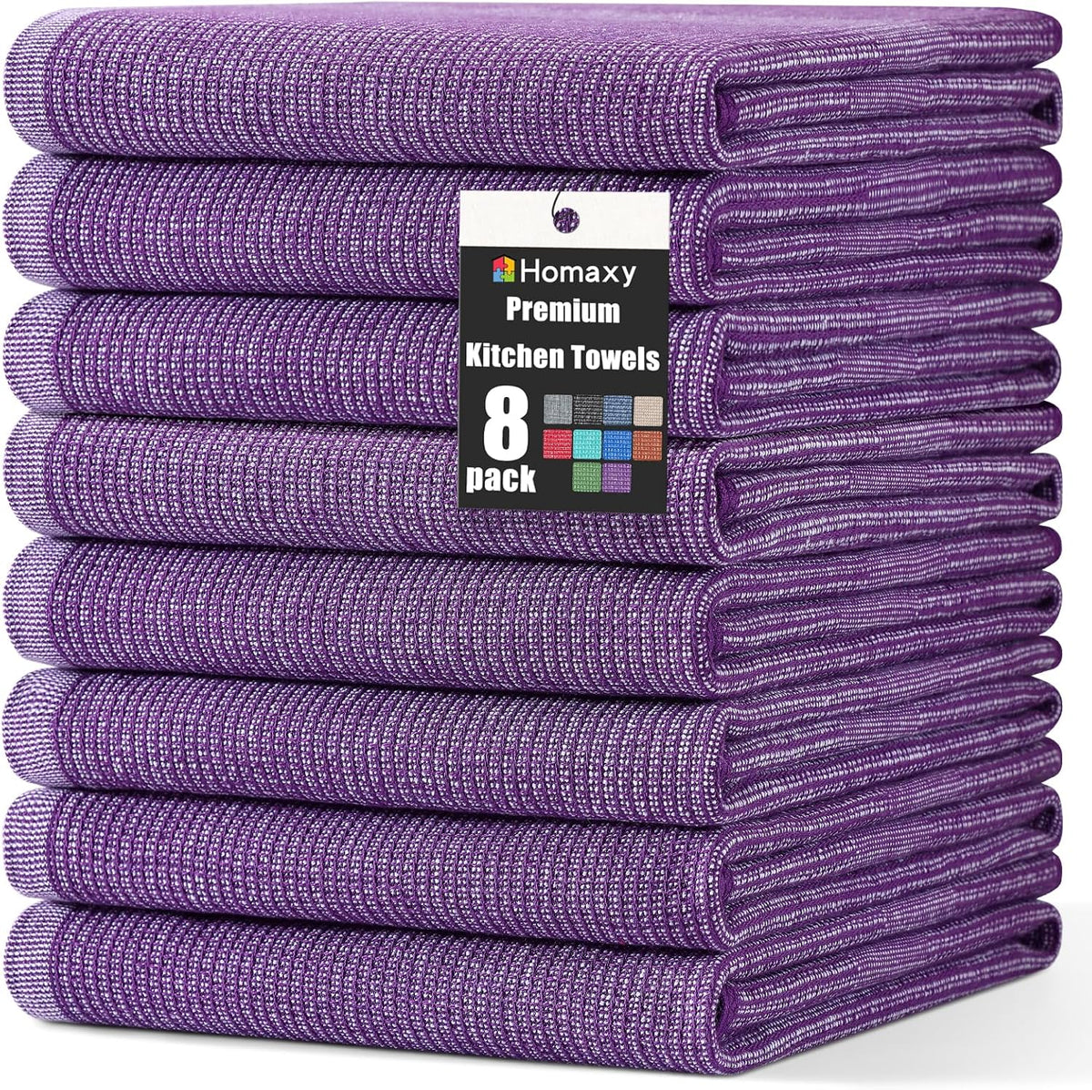 Homaxy Premium Kitchen Towels(18”x 28”, 8 Pack), Large Cotton Kitchen Hand Towels, Flat and Terry