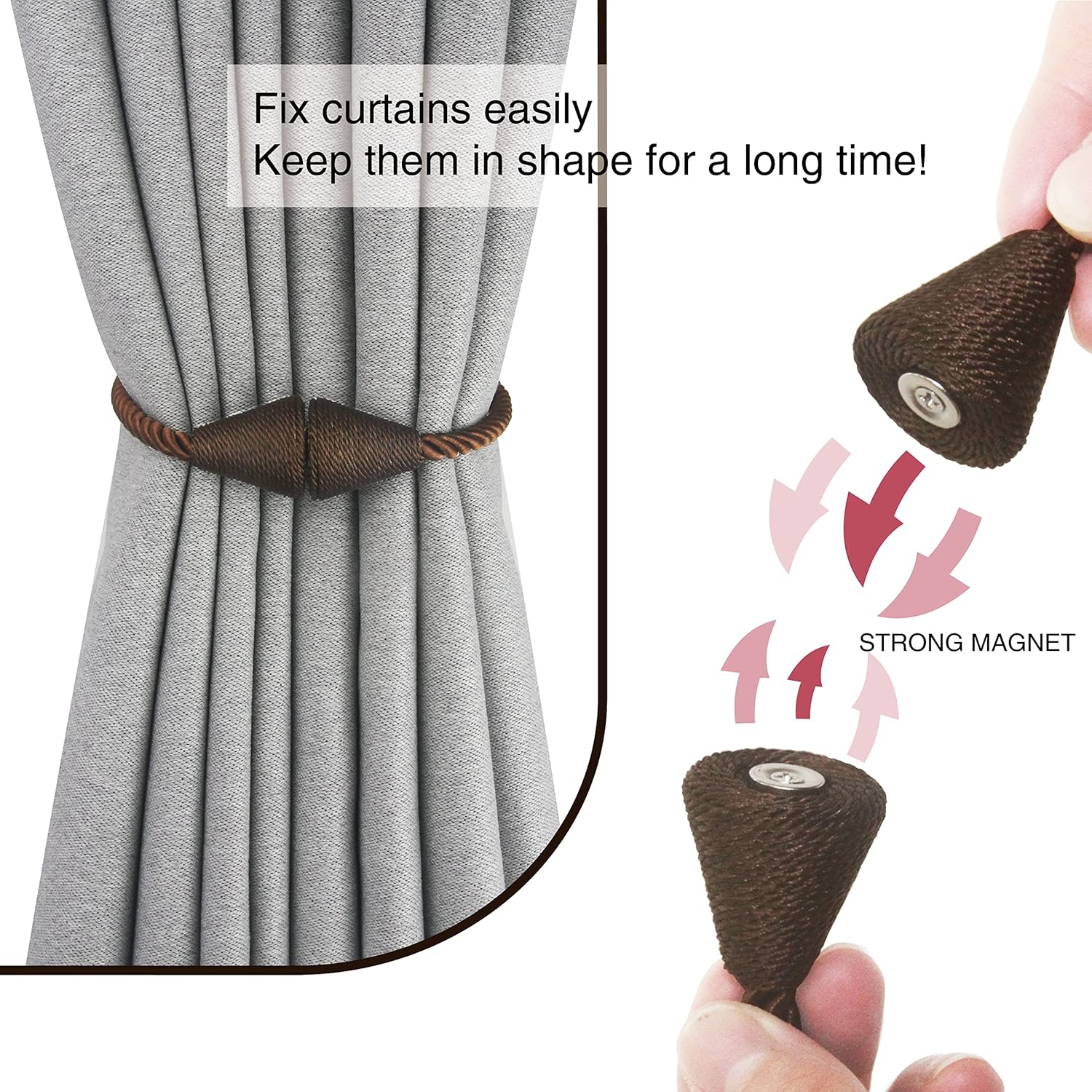 2 Pack Magnetic Curtain Tiebacks Rope Modern Handmade Curtain Tie Backs Decorative Drapes Weave