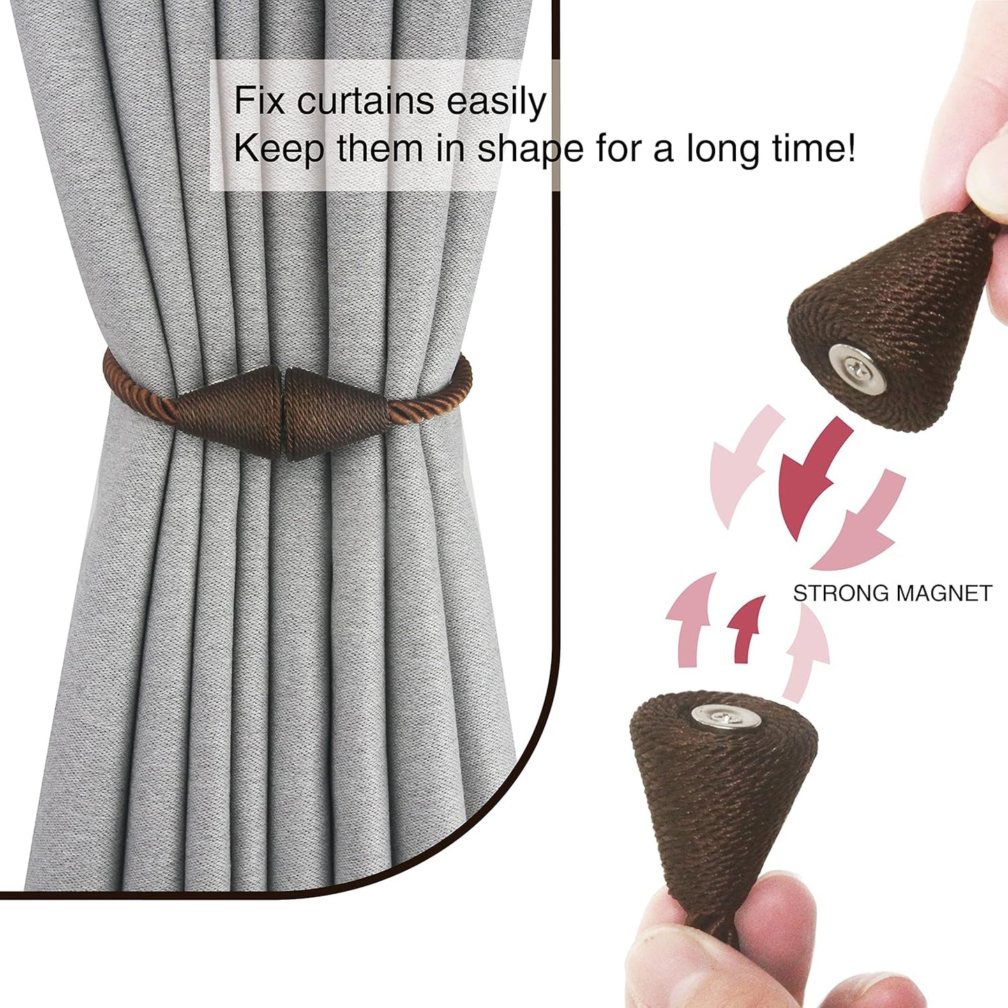 4 Pack Magnetic Curtain Tiebacks Rope Modern Handmade Curtain Tie Backs Decorative Drapes Weave
