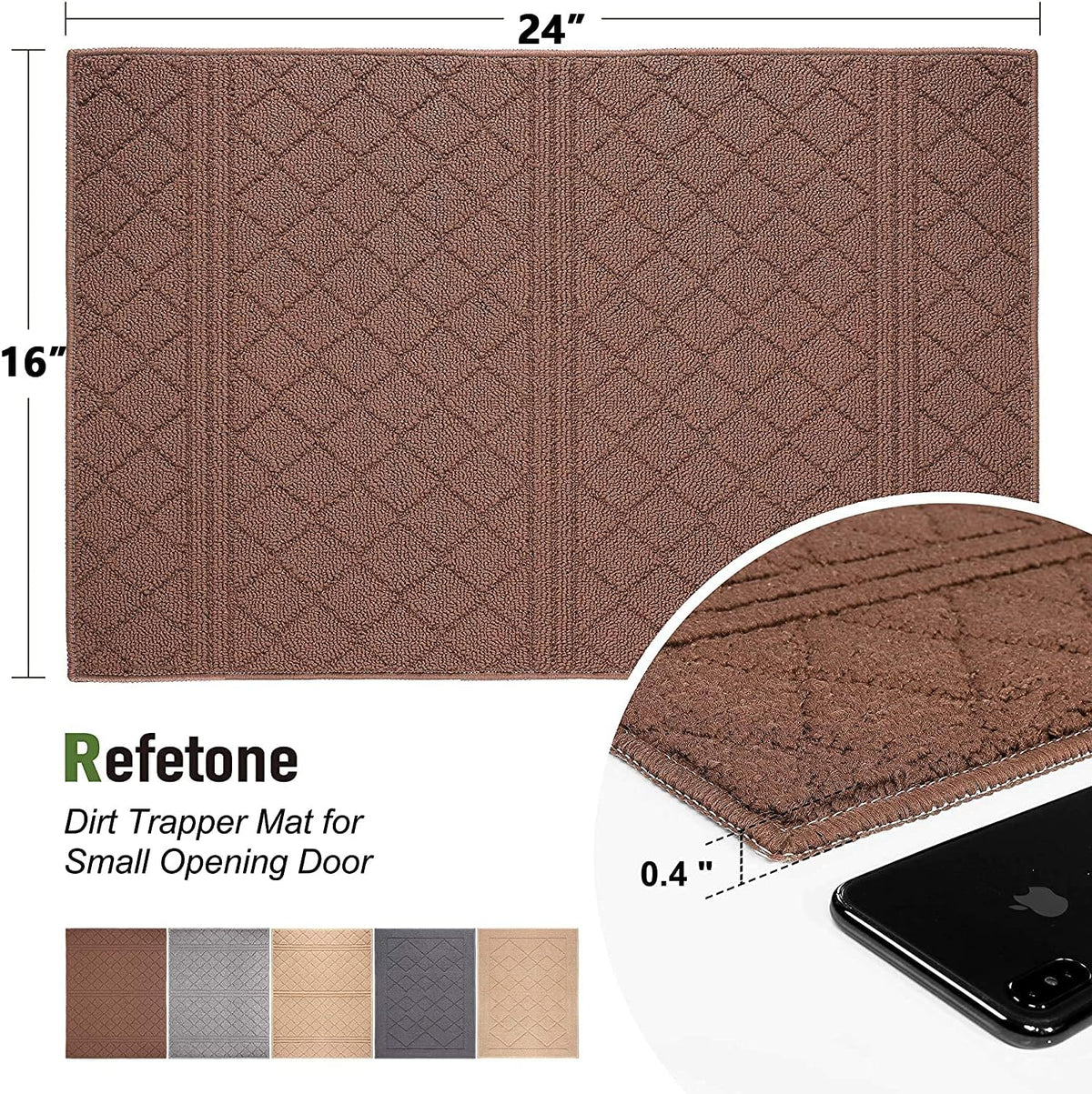 REFETONE Indoor Doormat, Front Back Door Mat 16"x24" Absorbent Rubber Backing Non Slip Door Mats