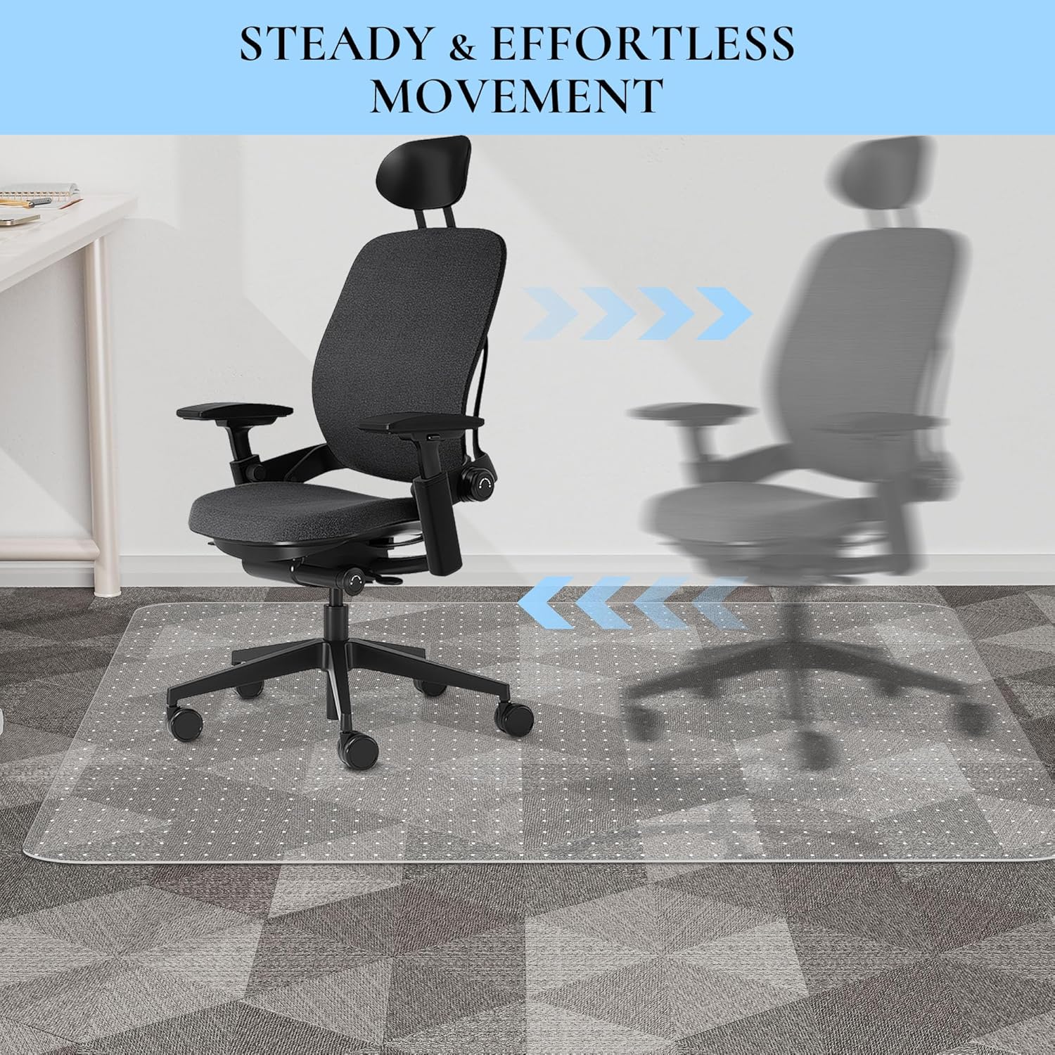 Office Chair Mat for Carpet, 53" x 45" Studded Desk Chair Mat for Low Pile Carpeted Floors