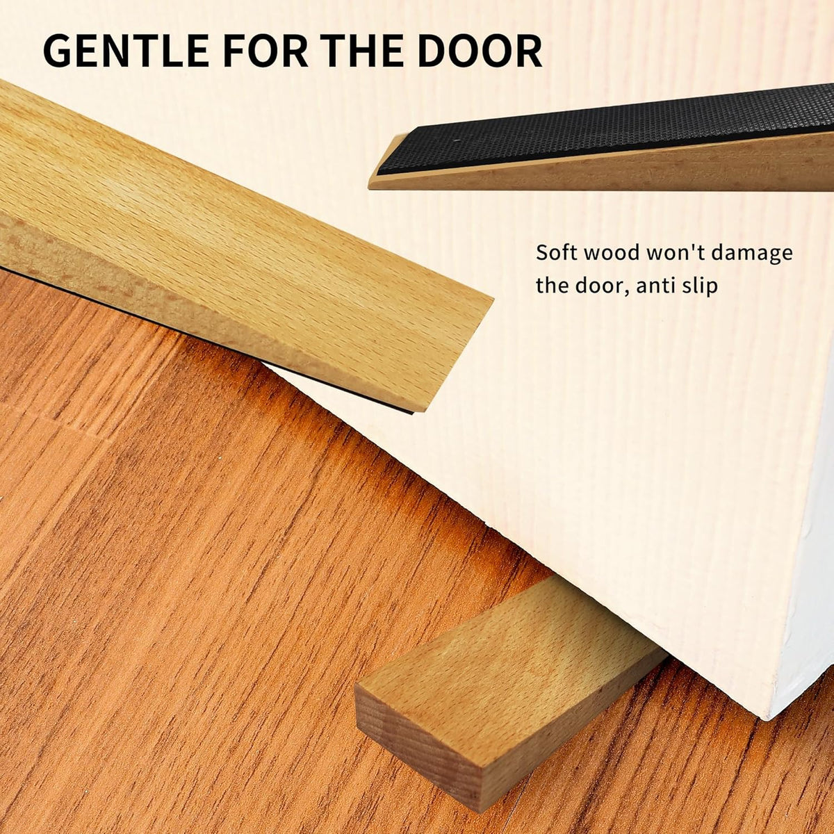2 Pack Wooden Door Stop - Non-Slip Door Stoppers for Floor - Door Wedges for All Door Types and