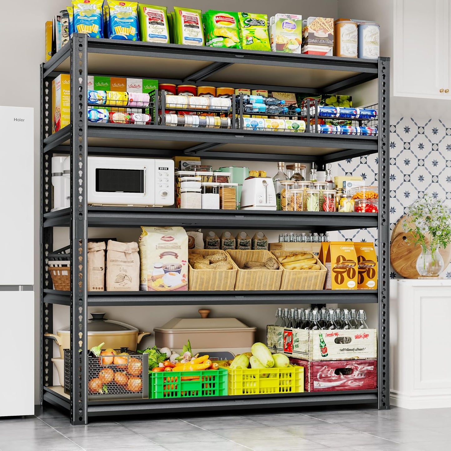 72" H Storage Shelves Heavy Duty, 2200LBS Garage Shelving, 5 Tier Metal Shelving Unit Adjustable