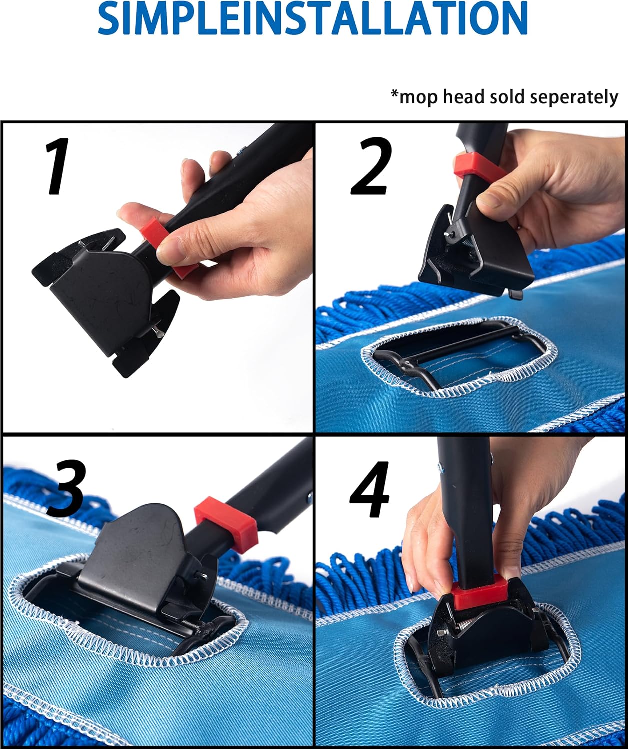 Matthew Cleaning Jaw Clamp Mop Handle, Snap-On Fiberglass Dust Mop Handle for Floor Cleaning