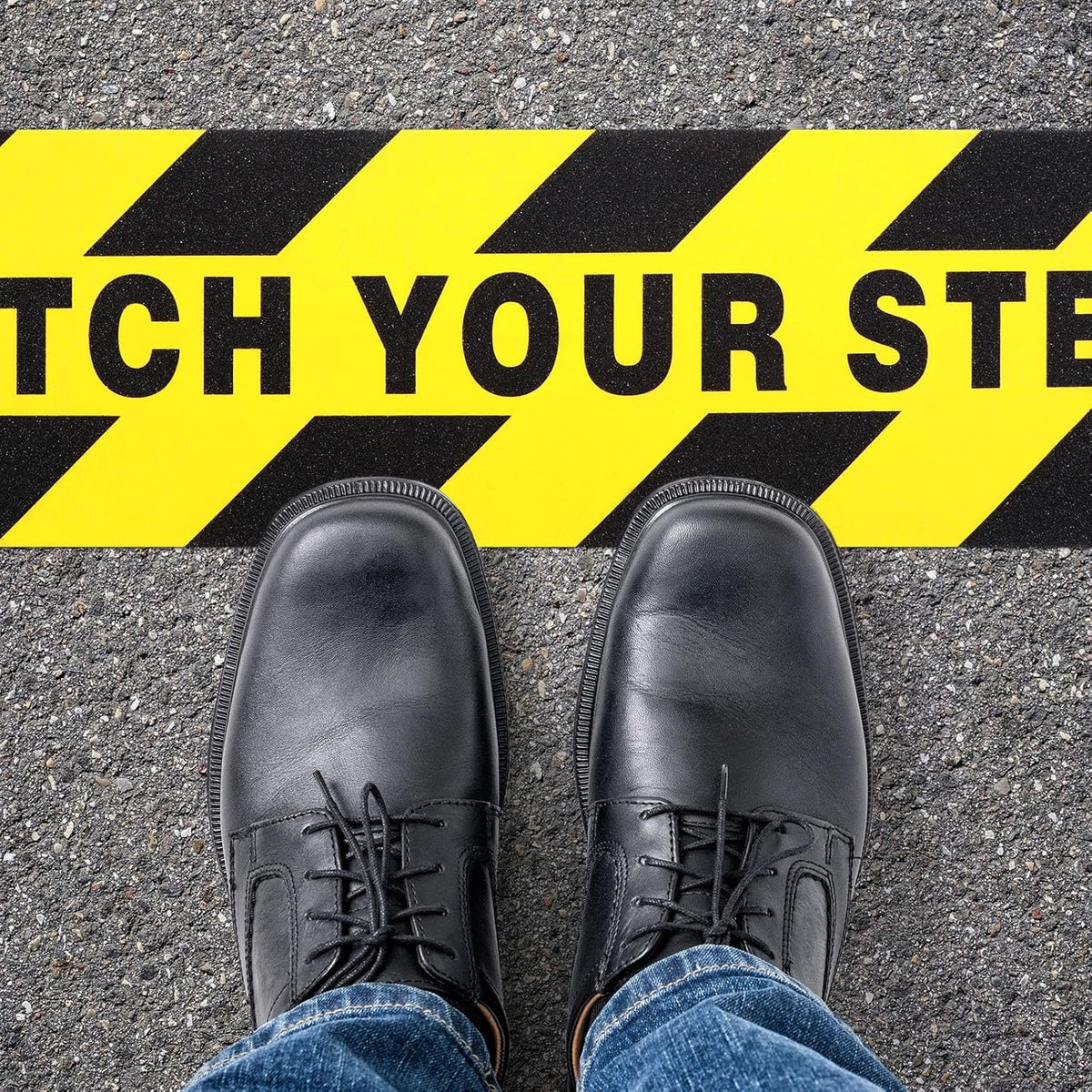 Boao 12 Pieces Watch Your Step Stickers Sign 6 x 24 Inch Caution Watch Your Step Floor Decals