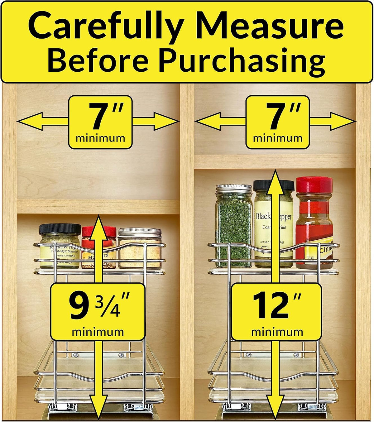 LYNK PROFESSIONAL® Pull Out Spice Rack Organizer for Inside Kitchen Cabinets - 6-1/4 inch Wide