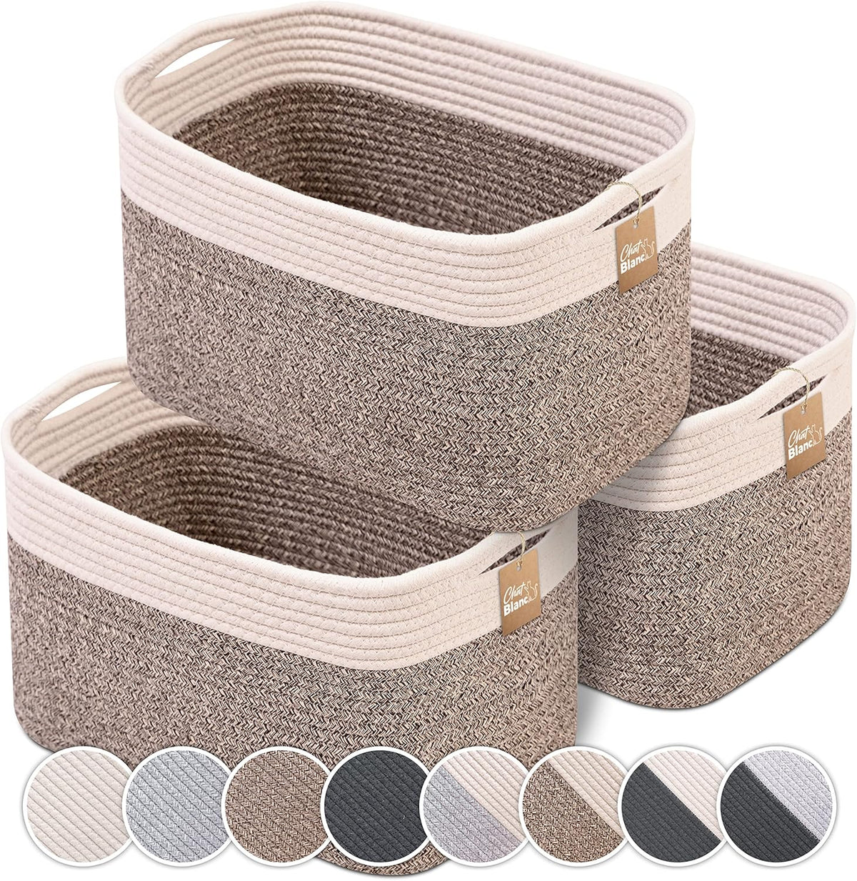 CHAT BLANC Cotton Rope Baskets for Organizing | 15”x10”x9” Storage Baskets for Shelves | Small