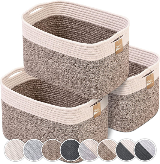 CHAT BLANC Cotton Rope Baskets for Organizing | 15”x10”x9” Storage Baskets for Shelves | Small