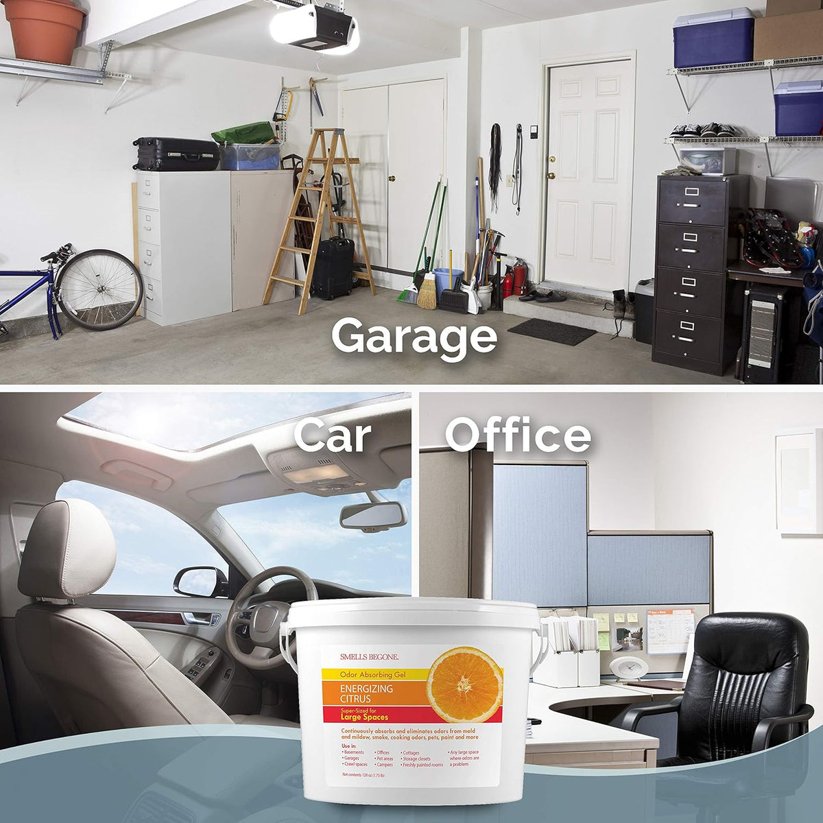 SMELLS BEGONE 1-Gallon Odor Absorber Gel - Air Freshener & Odor Eliminator for Homes, Garages &
