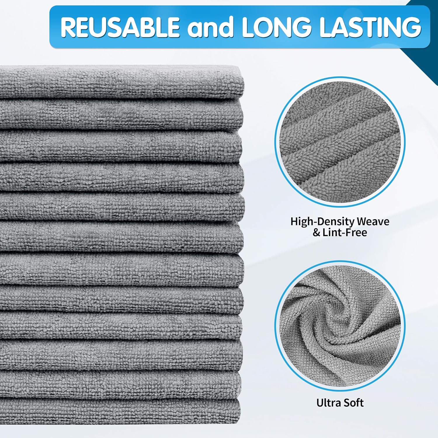FIXSMITH Grey Microfiber Cleaning Cloth, Pack of 50, 16"X12" Cleaning Rags for Housekeeping and