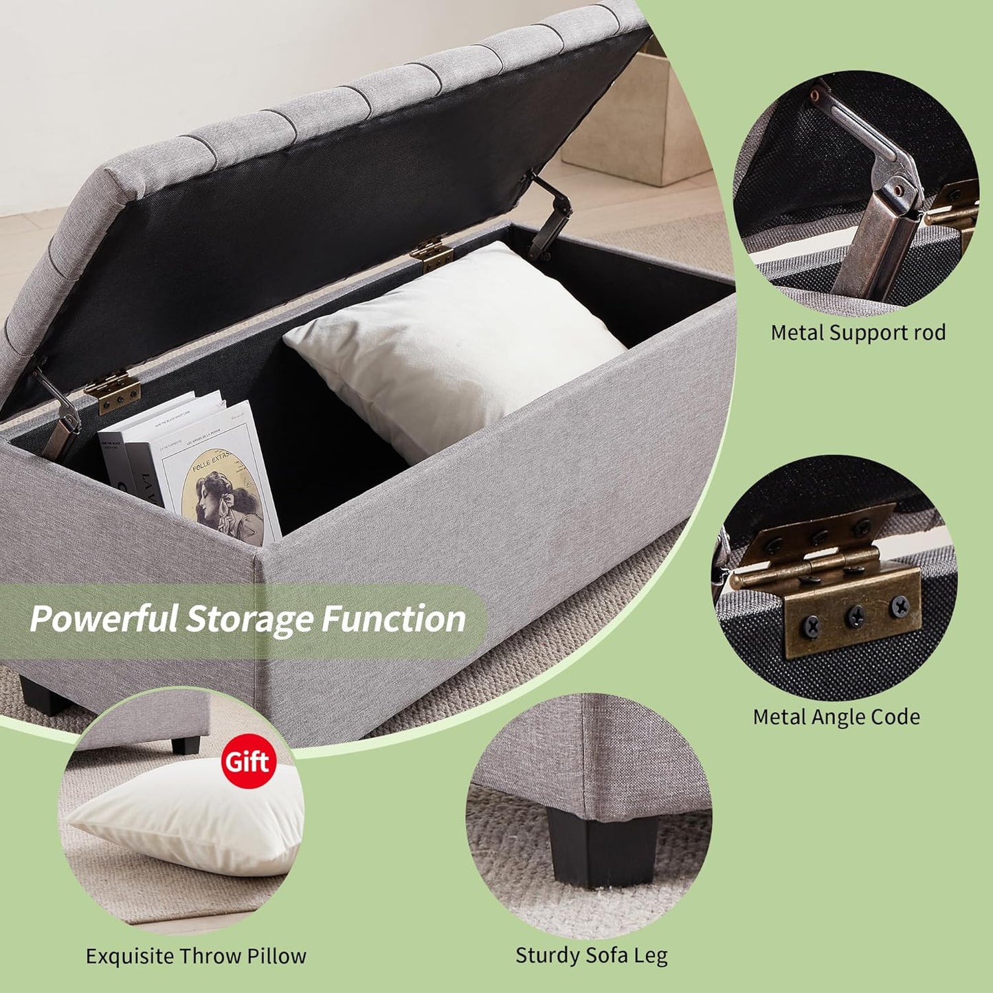 Ottoman with Storage 38 inches, Furniture End of Bed Storage Benches, Long Ottomans Bench with