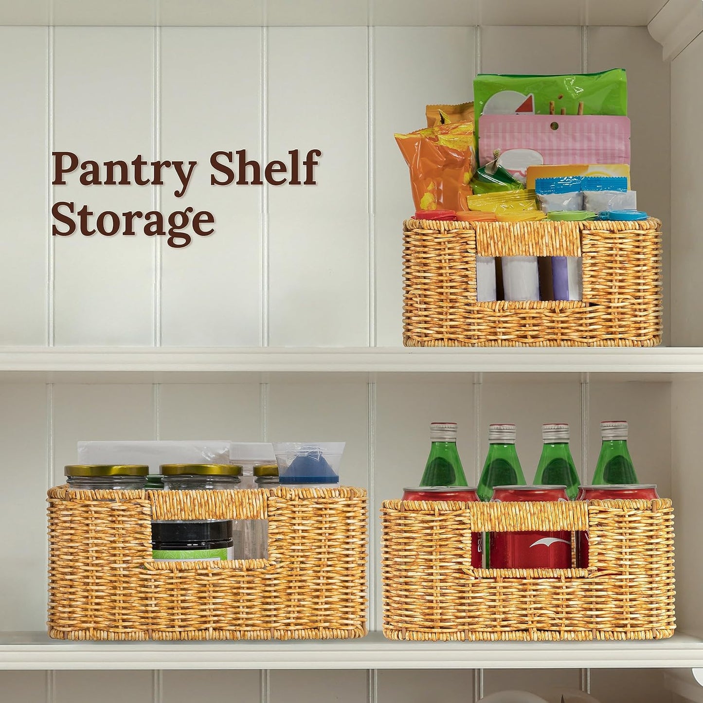 Baskets for Organizing, Undershelf Wicker Storage, Hand Woven Organizer for Closet Organization