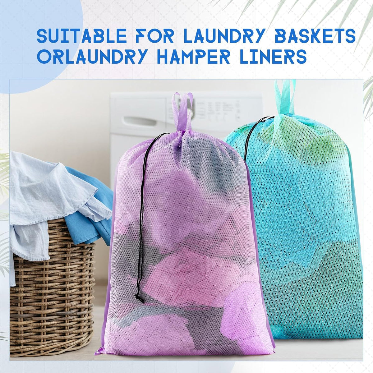 6 Pack 24 x 36 Inches Colorful Mesh Laundry Bag with Handles Machine Washable Secure Drawstring