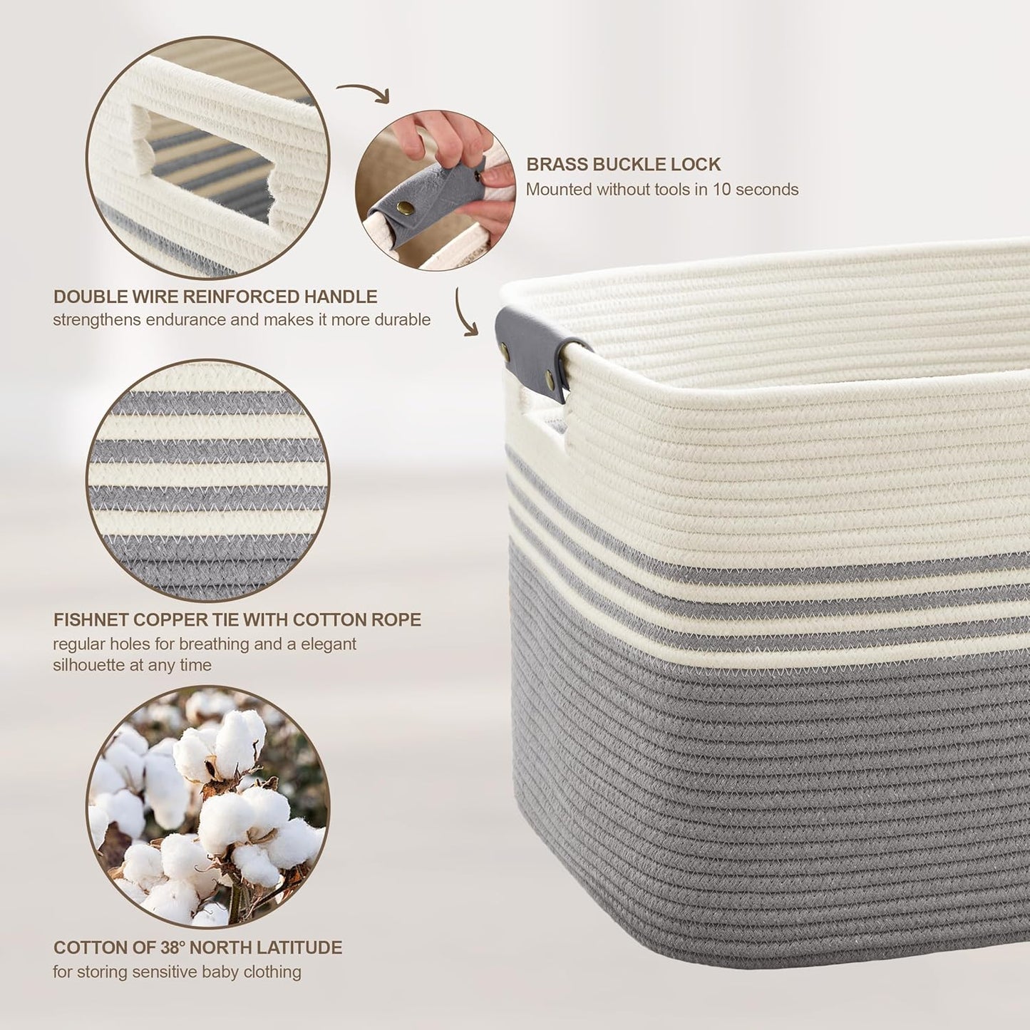86L Extra Large Laundry Basket with Leather Handles for Living Room Storage, Woven Rope Baskets for