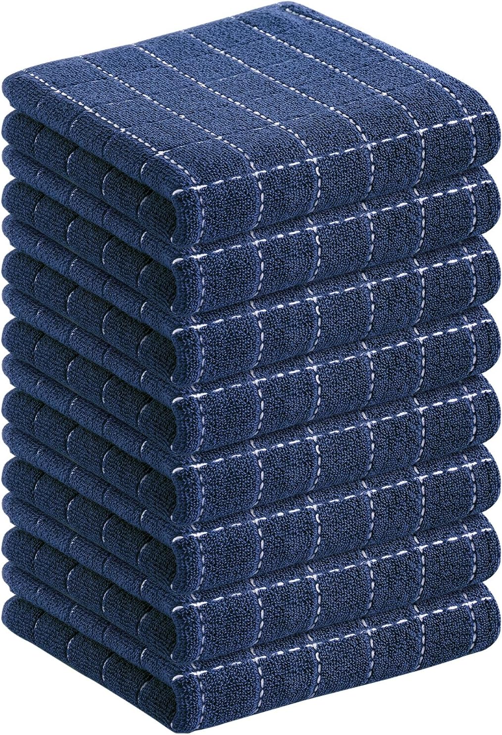 Homaxy 100% Cotton Terry Kitchen Towels(Navy Blue, 13 x 28 inches), Checkered Designed, Soft and