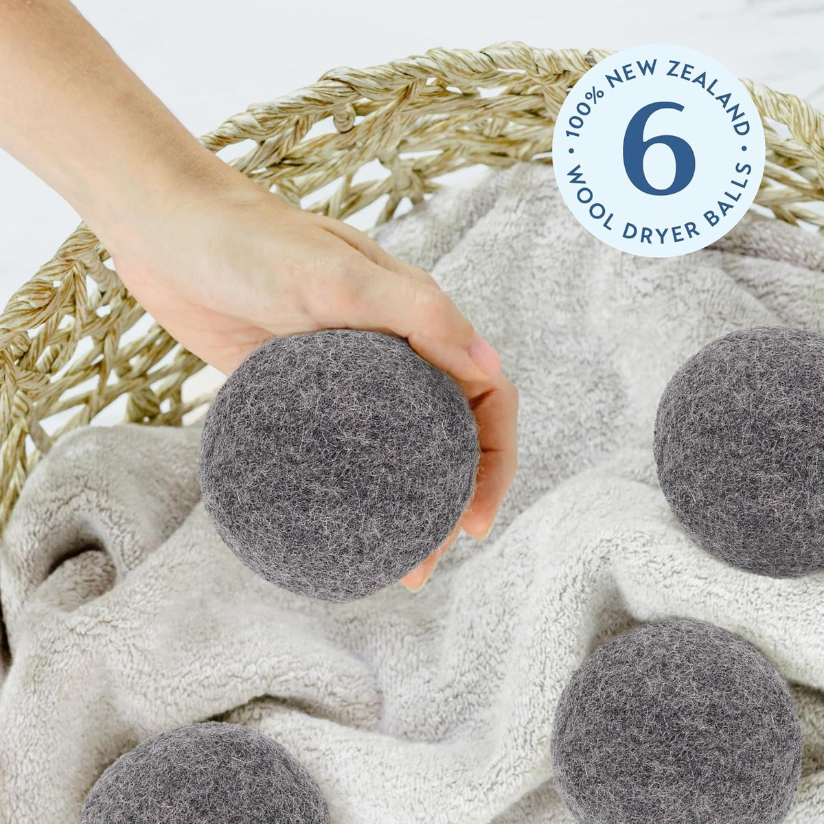 ELYN Wool Dryer Balls 6-Pack - XL, 100% New Zealand Wool, Reusable and Handmade. Fragrance-Free