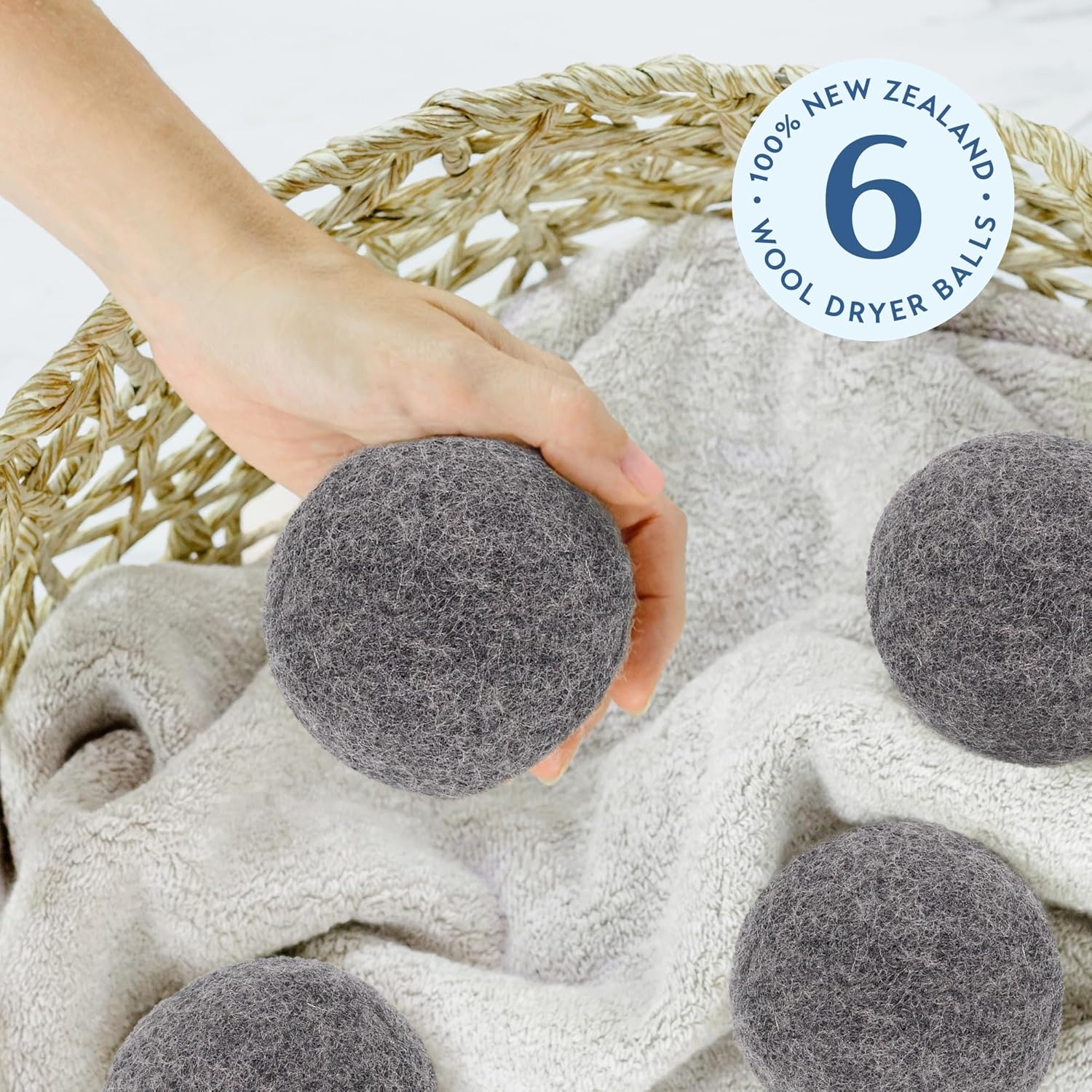 ELYN Wool Dryer Balls 6-Pack - XL, 100% New Zealand Wool, Reusable and Handmade. Fragrance-Free