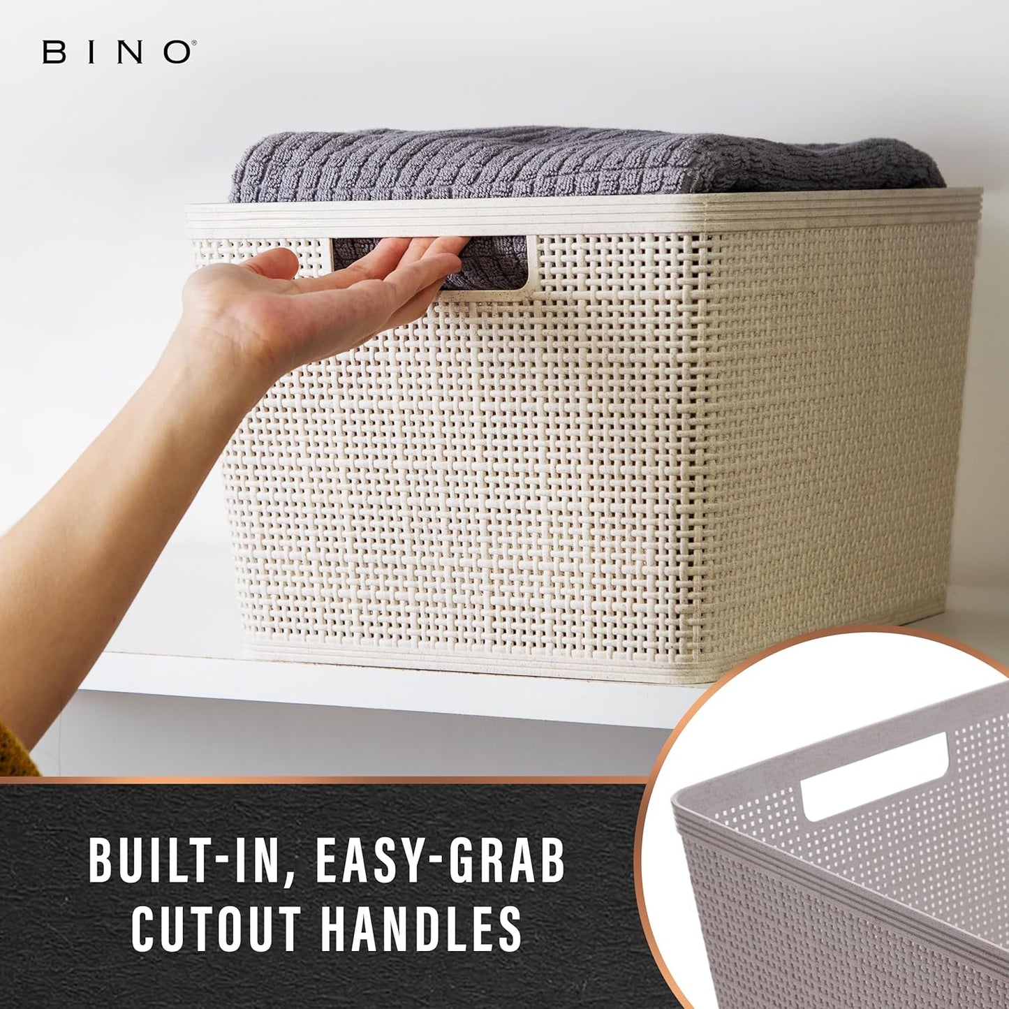 BINO Woven Plastic Basket | Large (Natural), 3-Pack | THE JUTE COLLECTION | Home Organization