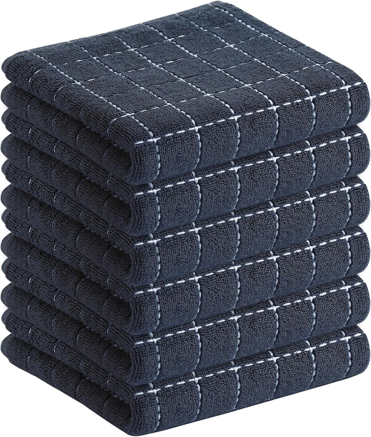 Homaxy 100% Cotton Terry Kitchen Towels(Dark Grey, 13 x 28 inches), Checkered Designed, Soft and