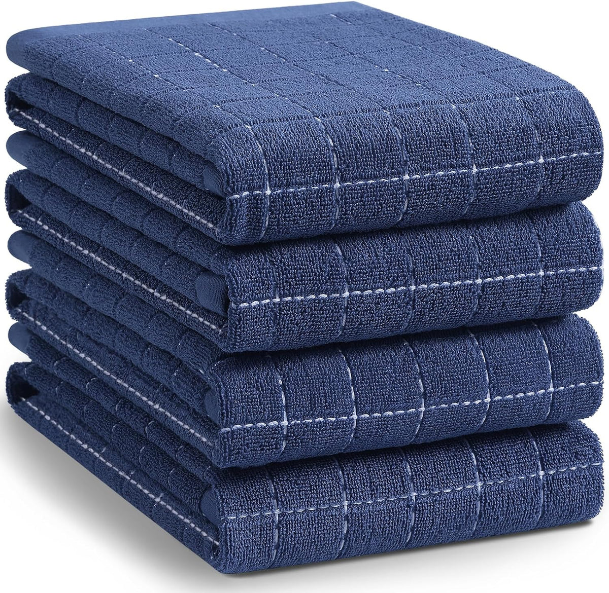 Homaxy 100% Cotton Terry Kitchen Towels(Navy Blue, 20 x 28 inches), Checkered Designed, Soft and