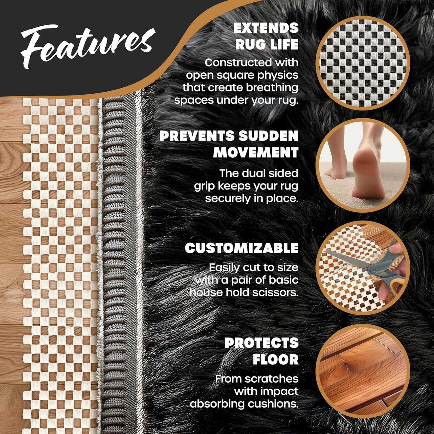 Nevlers 2 Ft x 3 Ft Rug Gripper Pad | Non Slip Rug Pads for Hardwood Floors & Other Surfaces | Open