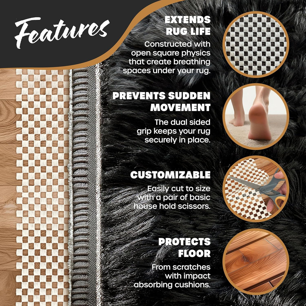 Nevlers 2 Ft x 3 Ft Rug Gripper Pad | Non Slip Rug Pads for Hardwood Floors & Other Surfaces | Open
